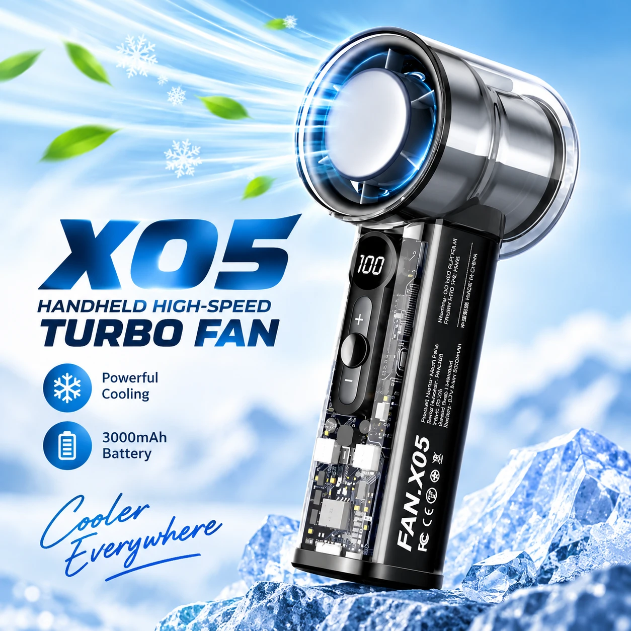 X05 Handheld Turbo Cooling Fan 3000mAh | 1-100 Speed Control