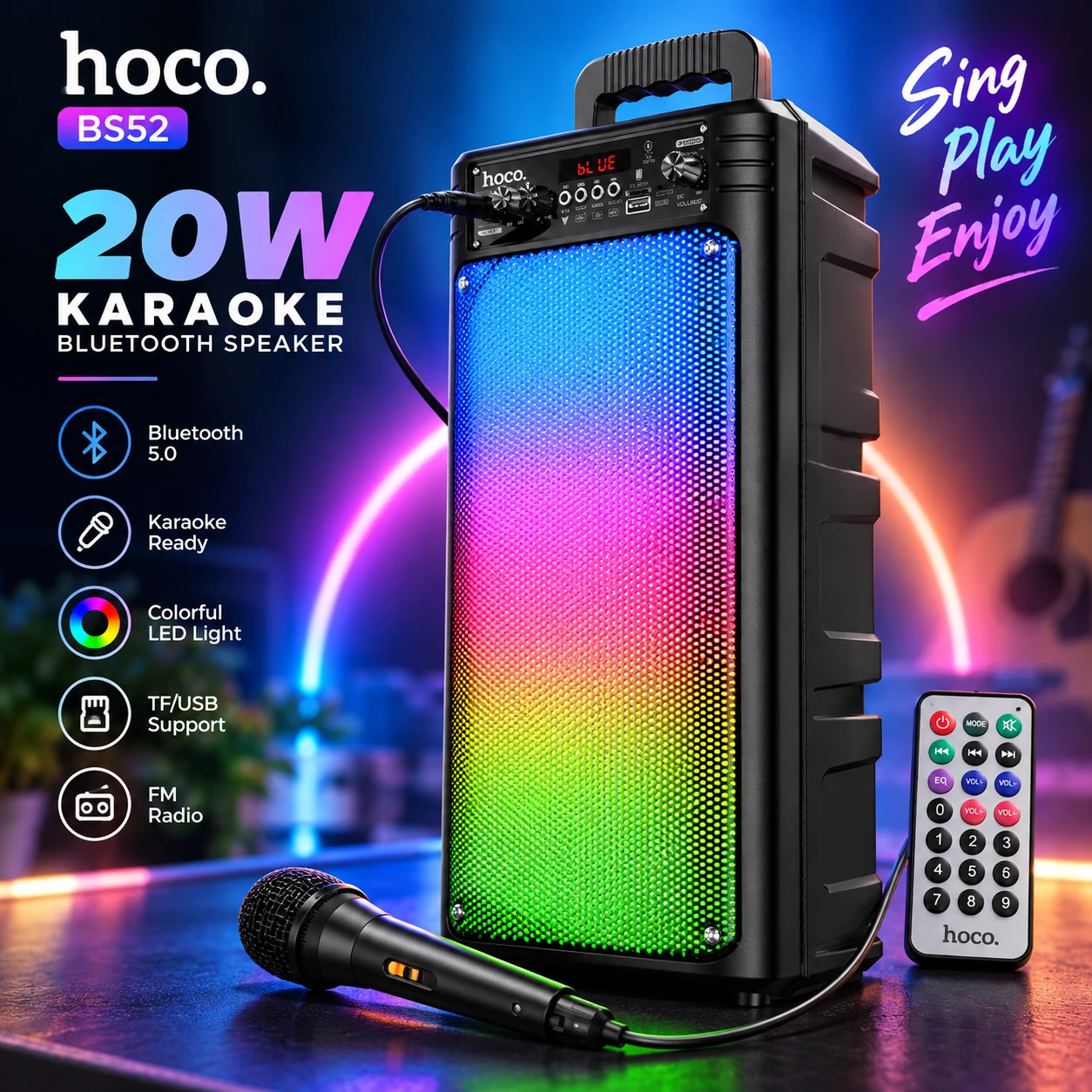 Hoco BS52 20W Karaoke Bluetooth Speaker | RGB Light & Free Mic BD