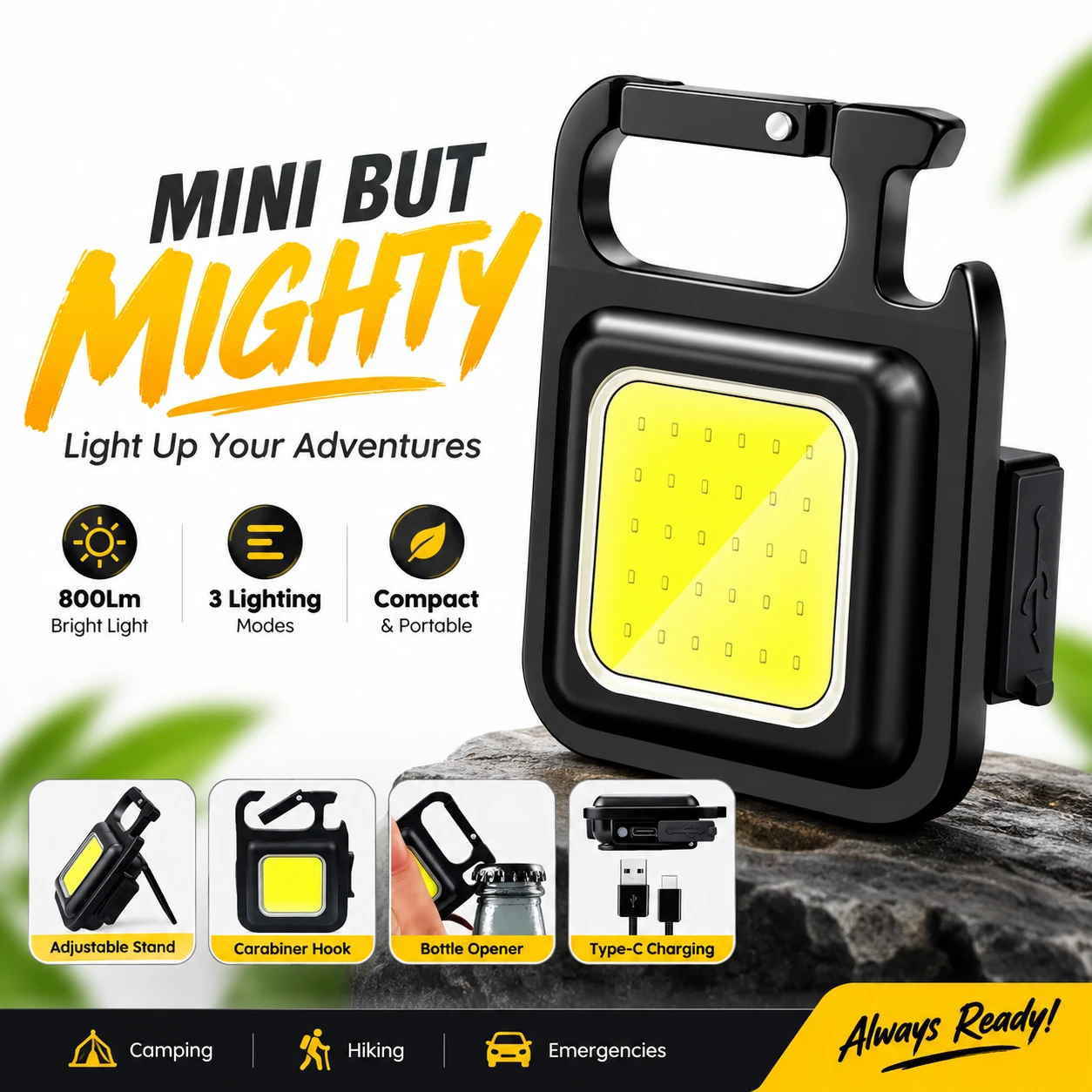 GEBSKIB Multi-functional Outdoor COB Keychain Light