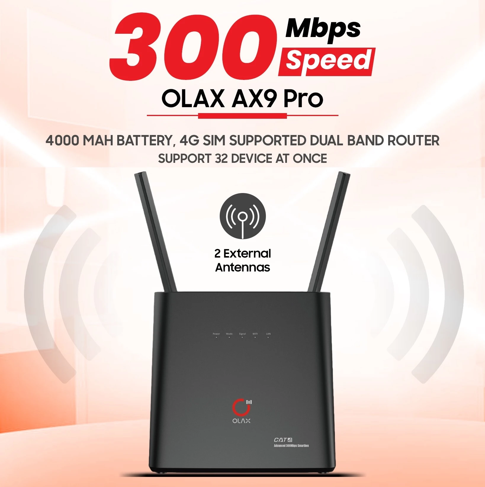 OLAX AX9 Pro 300Mbps 4G SIM Supported Router