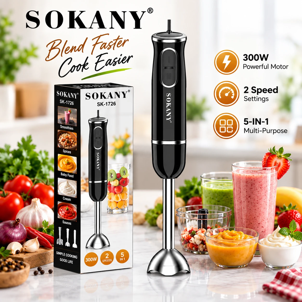 SOKANY SK-1726 300W Hand Blender